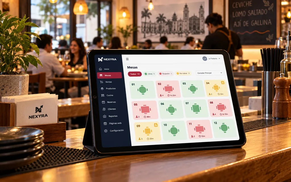 Tablet con el sistema NEXYRA en un restaurante